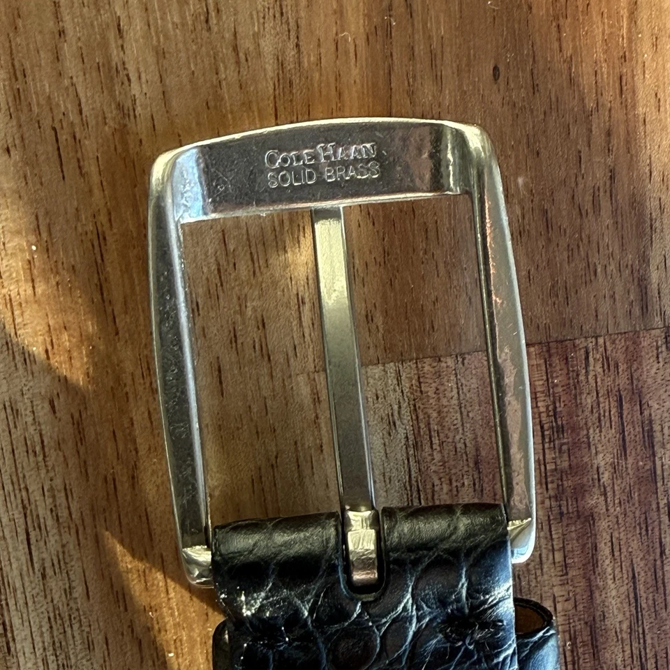 Cinturón De Colección Cole Haan Para Hombre Cuero Repujado Caimán Negro Talla 90/36 Hecho en EE. UU. Foto 4 de 4