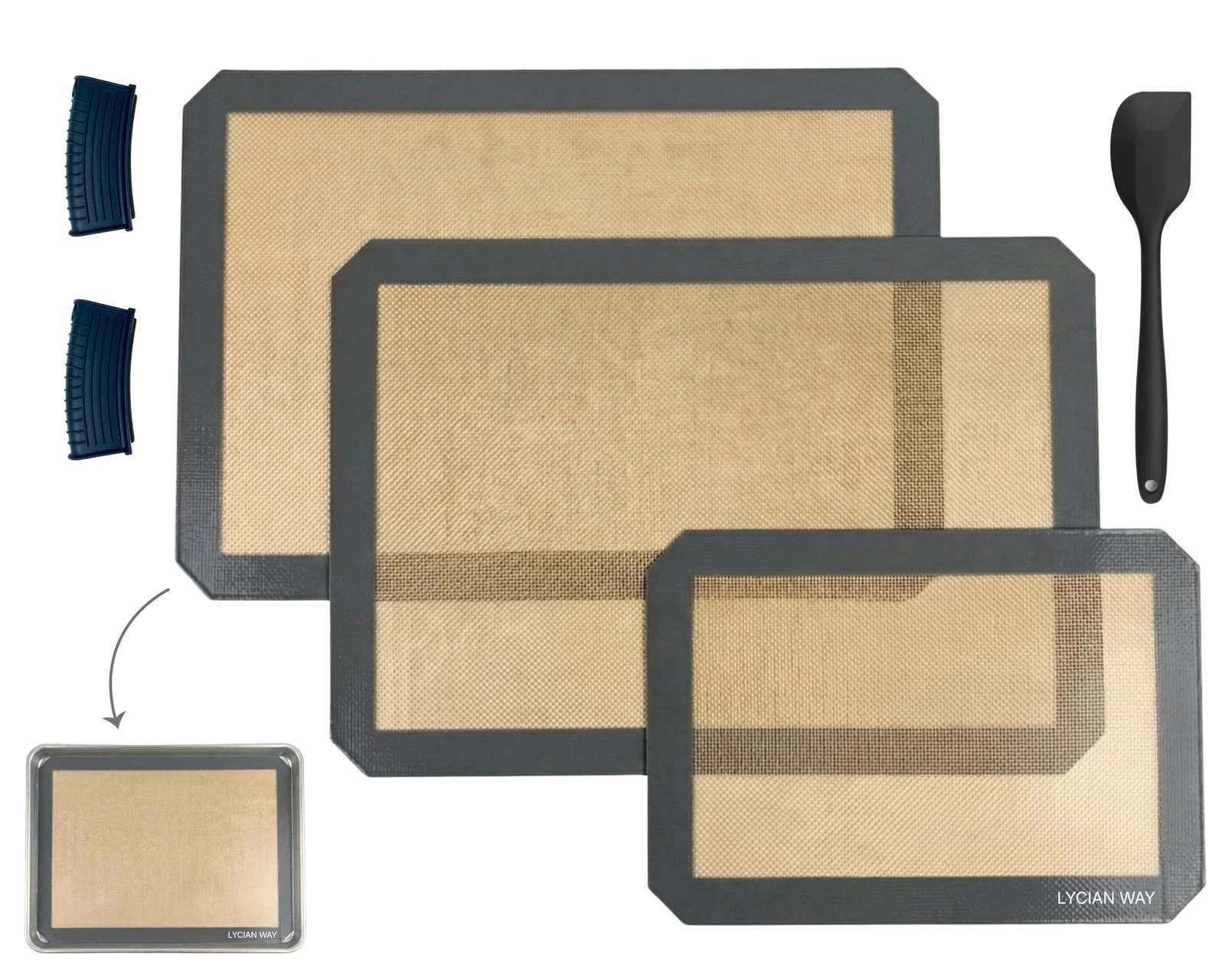 Silicone Baking Mat Set of 2 Half 1 Quarter Nonstick Reusable Baking Liners f...