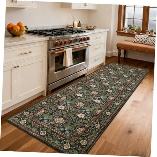 Washable Runner Rug 2x6, Non Slip Floral Kitchen Runner for Hallway Entryway