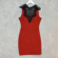 Honey & Rosie Red Bodycon Halter Dress Sz M Tie Neck Black Lace Vampy Valentines