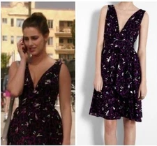 Halston SILK Dress 6 Floral Belt Pockets Stretch Career Church Colorful