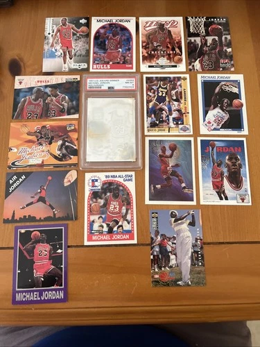 1989-1996 MICHAEL JORDAN BASKETBALL CARD LOT OF 15 INCL UD AWARD HOLO # AW4 PSA8