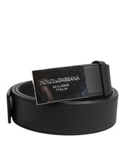 Dolce & Gabbana Black Leather Classic Metal Logo Buckle Men's Belt Authentic