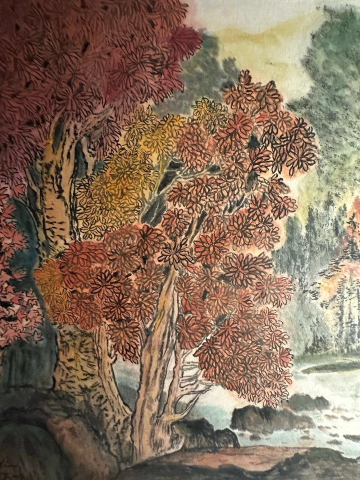 Paisaje Chino - Pintura Acuarela Tinta y Lavado Sobre Papel Arroz Firmado 13 X 18 Foto 4 de 4