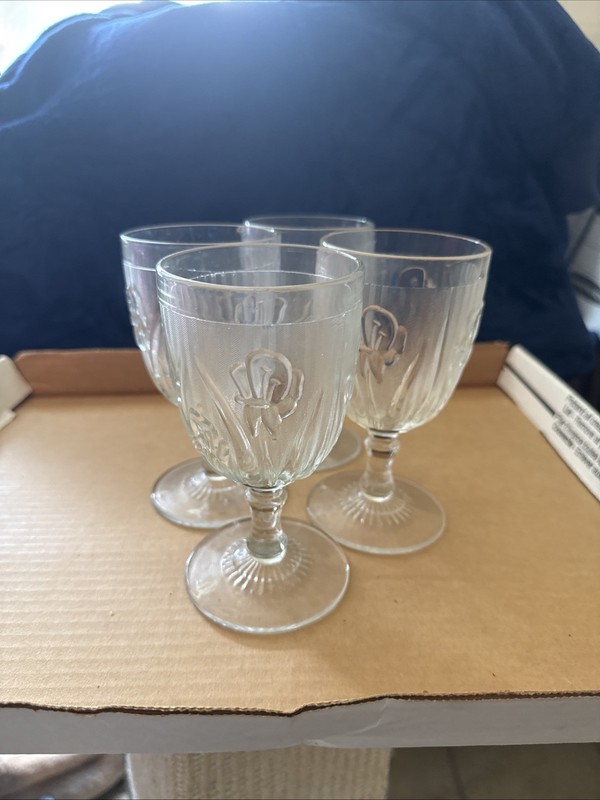 clear Jeanette, Iris And Herringbone Tall Wine, Goblets Set Of Four
