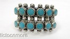 VINTAGE ZUNI INDIAN PETIT POINT BLUE TURQUOISE NEEDLEPOINT ROW RING STERLING — photo 1