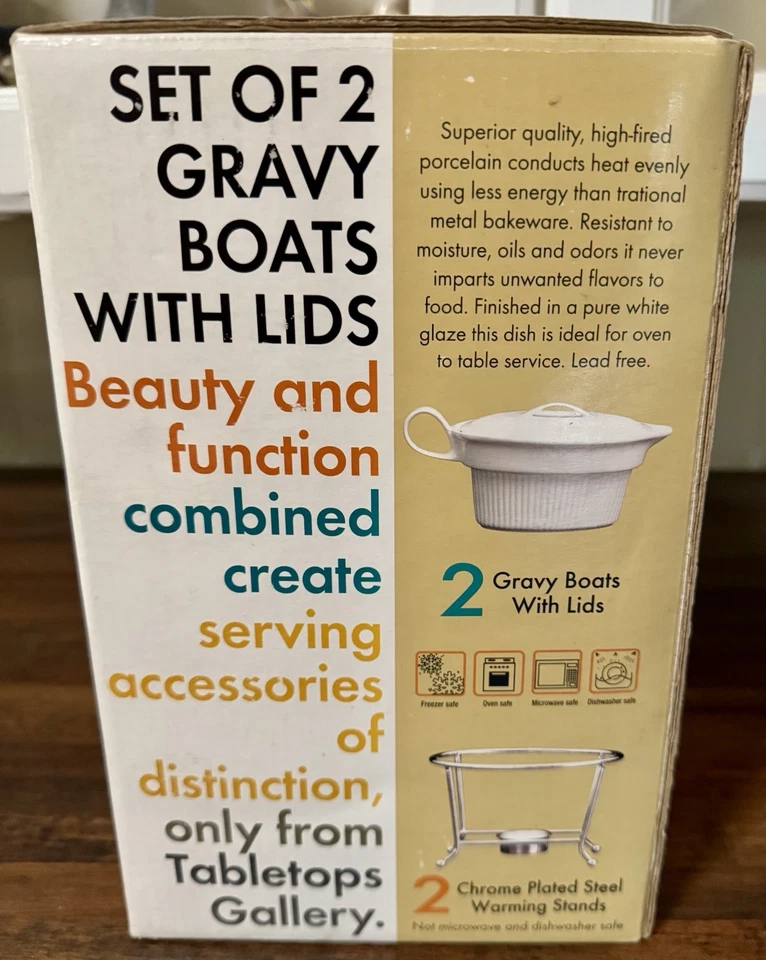 NIB Tabletops Gallery Porcelain Gravy Boat With Stand Set Of 2 - Image 4 of 4