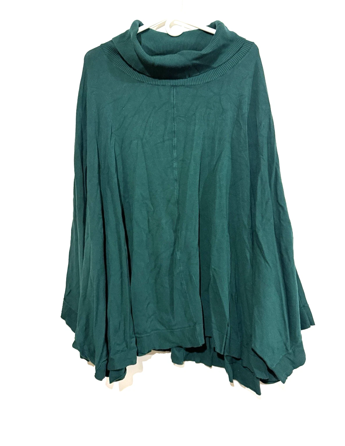 Ellis Woman Poncho Sweater 2X-4X Green Plus Size Turtleneck Grandma Old Money