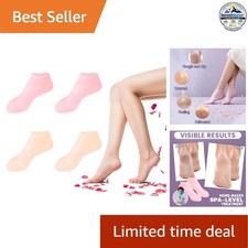 Silicone Socks for Dry Cracked Feet, 2 Pairs, M, Pink and Beige, 100 Silicone