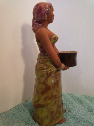 Escultura vintage de arcilla para mujer africana o jamaicana - Imagen 6 de 8