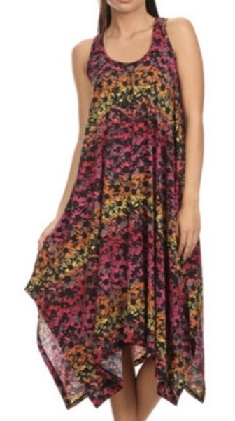 BNIP LADIES RESORT SUN DRESS SIZE MEDIUM 12 14 SLEEVELESS HANDKERCHIEF HEM