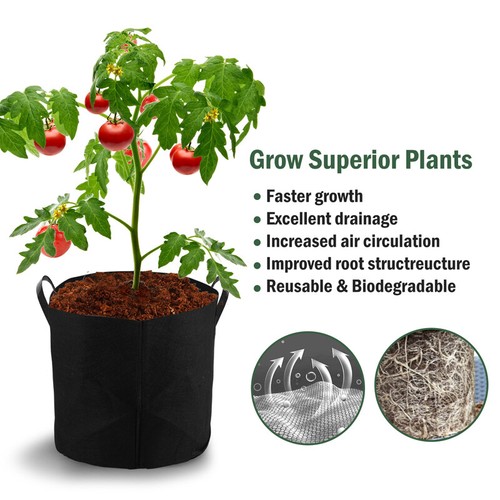 5-Pack Planting Growing Bags Thickened Nonwoven Fabric Pot Nursery Soil Garden - Picture 2 of 22