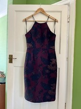 *VERA WANG BLACK RED BROCADE FLORAL MIDI COCKTAIL DRESS*