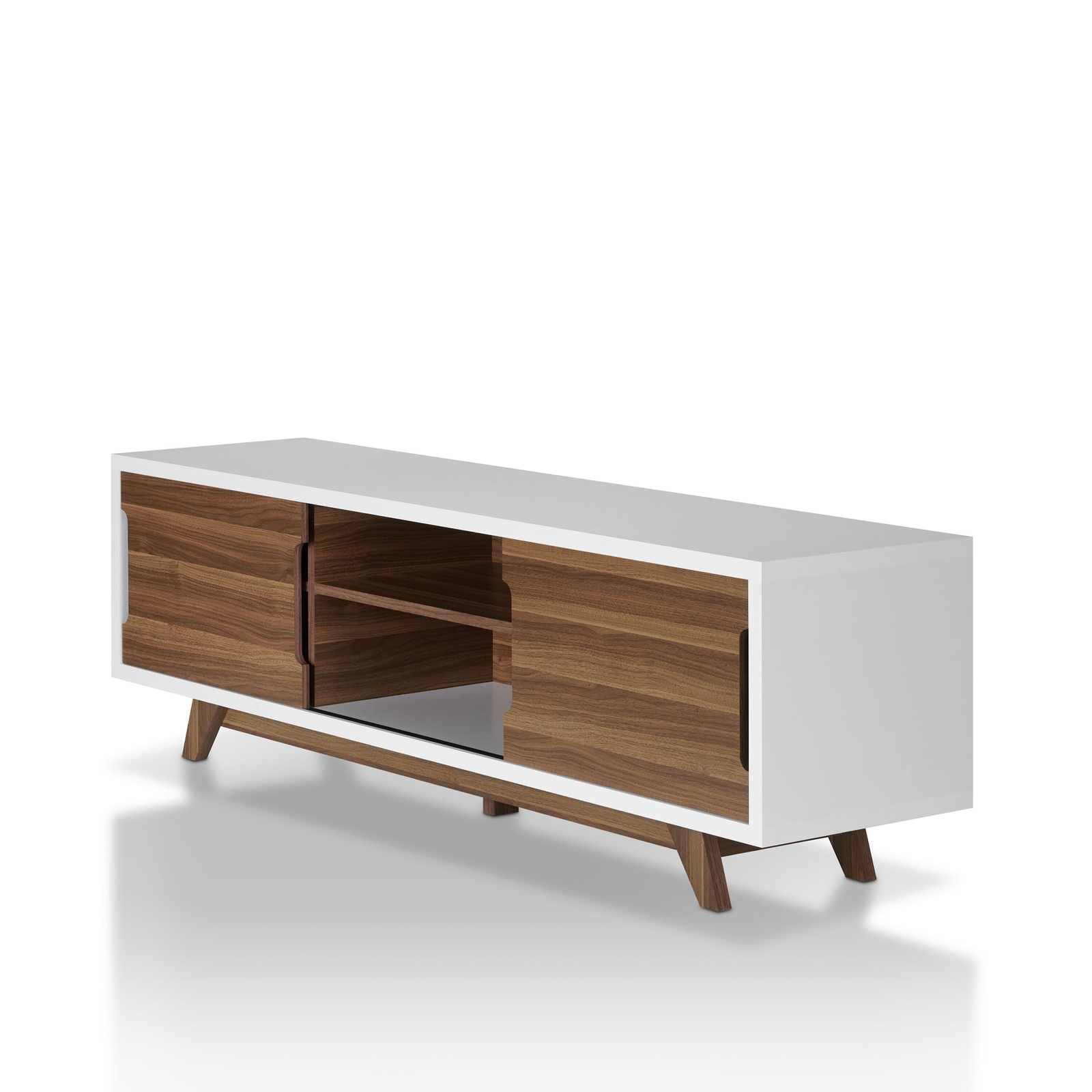 Neva Contemporary White 62-inch 6-Shelf TV Console by Light Walnut/White Transit