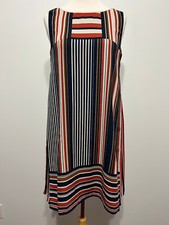 MAX STUDIO Bateau Neck Sleeveless Shift Dress Navy Beige Rust Ocher Stripe XS