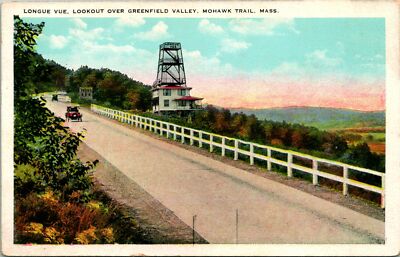 Mohawk Trail MA Longue Vue Lookout Greenfield Valley Postcard unused (13713)
