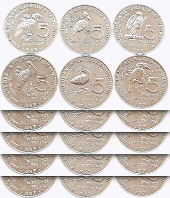 BURUNDI Different 5 (x) 6 Coins SET 5 Francs 2014, UNC, BIRD (30 Coins)