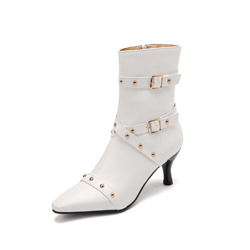 Nuevo Botines Británicos Remachazados Punta Punta Caballero Botas Hebilla Tacones Altos Botas - Imagen 5 de 20