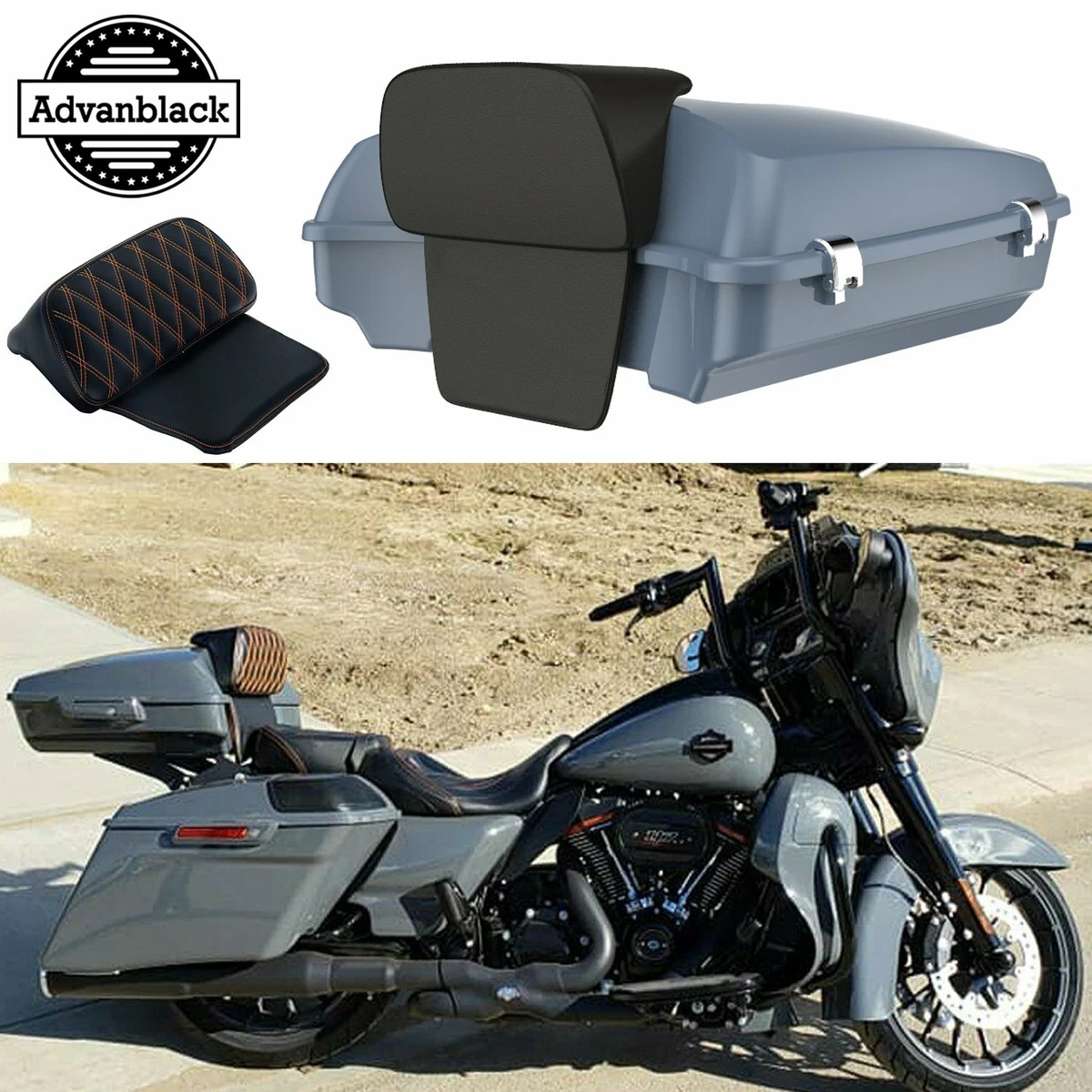 Advanblack Gunship Gray Razor Tour Pack Trunk Luggage Backrest For 97 20 Harley