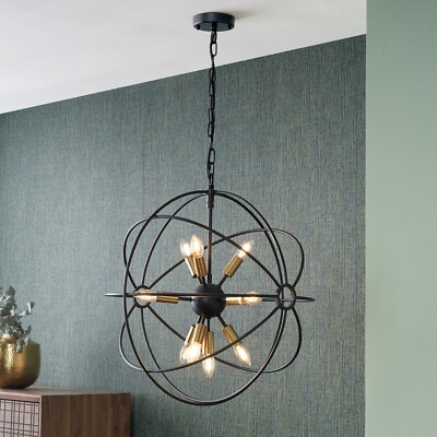 Industrial Globe Kronleuchter mit 10 Leuchten Schwarz und Gold Retro Deckenleuchte