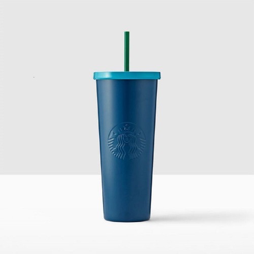 Starbucks Iced Coffee To Go Cold Cup Travel Tumbler Navy Blue Turquoise Aqua Lid - Picture 12 of 12