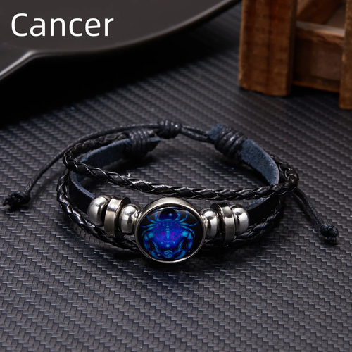 Luminous Zodiac Sign Charm Bracelets for Men & Women - Vintage Leather Wrap - Bild 12 von 24