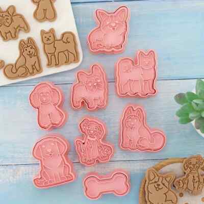 8pcs Animal Dog Cookie Cutters Set, Plastic Pastry Molds for Biscuits