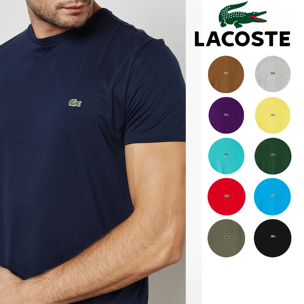 Men Lacoste T-shirt Pima Cotton Short Sleeve Crew Neck Tee TH6709 New | eBay