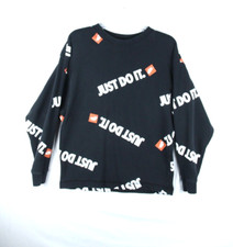 Nike Sports Sweatshirt Womens Sz XS Black Loose Crew Just Do It All Over Print