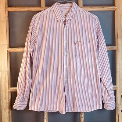Red Camel Men's Pink Striped LS Shirt Size M, Pocket Logo 100% Cotton