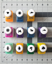 Lot of 11 Small Paper Punches: Boy Girl Dolphin Sun Unicorn Butterfly Heart....