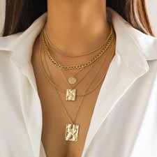 6 in 1 Necklace Multi Layer Charm Chain Festival Choker Pendant Gold Silver