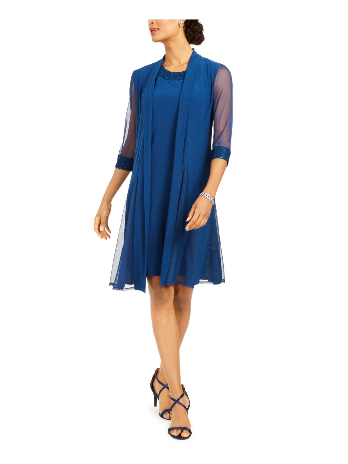 R&M RICHARDS Womens Navy Stretch Evening Soft Shell Jacket Petites 14P