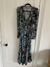 Little Mistress Midi Floral Wrap Dress Size 12 **NEW** Tiered Purple Green
