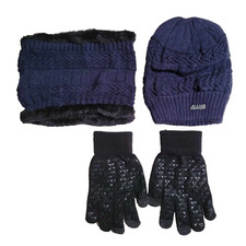 3-Pc Winter Hat Neck Warmer Set With Gloves Knit Thick Scarf Beanie Hat Scarves
