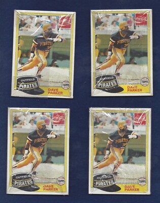 FOUR 1981 COCA COLA BY TOPPS BASEBALL CELLO PACKS ALL WITH DAVE PARKER SHOWING