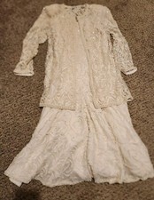 Vtg 80s Scala Beaded Dress Jacket Ivory Sz Med Knee Length Evening Shine