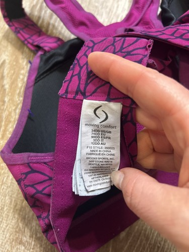 Reggiseno sportivo Brooks 34DD rosa viola comfort mobile Juno 350025 senza fili - Foto 3 di 4