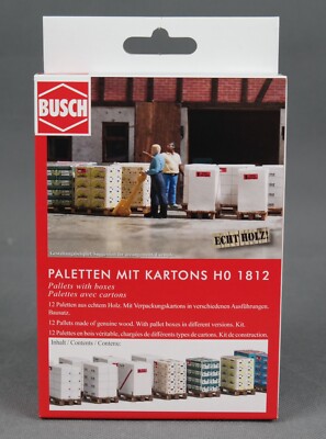 Busch 1812 H0, Kit - 12 Real Wood Pallets with Boxes - NEW!