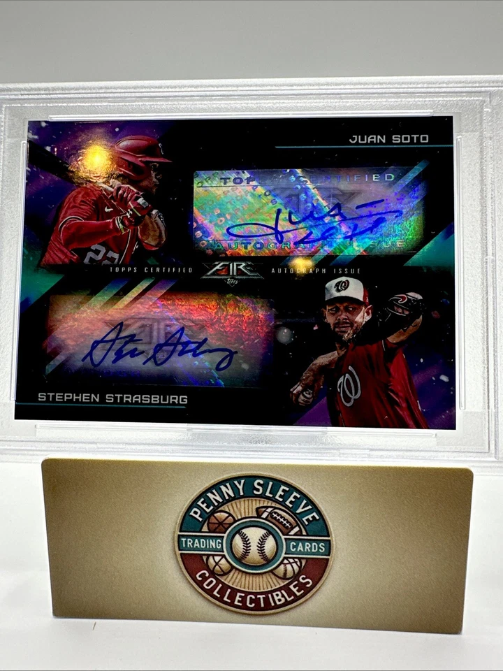 2021 Topps Fire JUAN SOTO STEPHEN STRASBURG  Dual Autos 15/20  PSA NM-MT 8 - Image 2 of 4