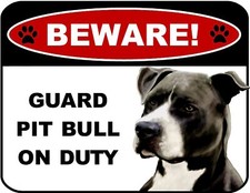 Blinking Red LED Beware Guard Pit Bull On Duty 11.5" x 9" Laminated Dog Sign