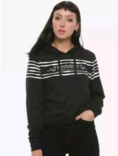 Beetlejuice Medium Cropped Drawstring Hoodie Striped Hot Topic NWT