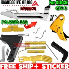 AGGRESSIVE ARMS WARRIOR GOLD Trigger + LOWER PARTS KIT for GEN 3 GLOCK 17 19 23