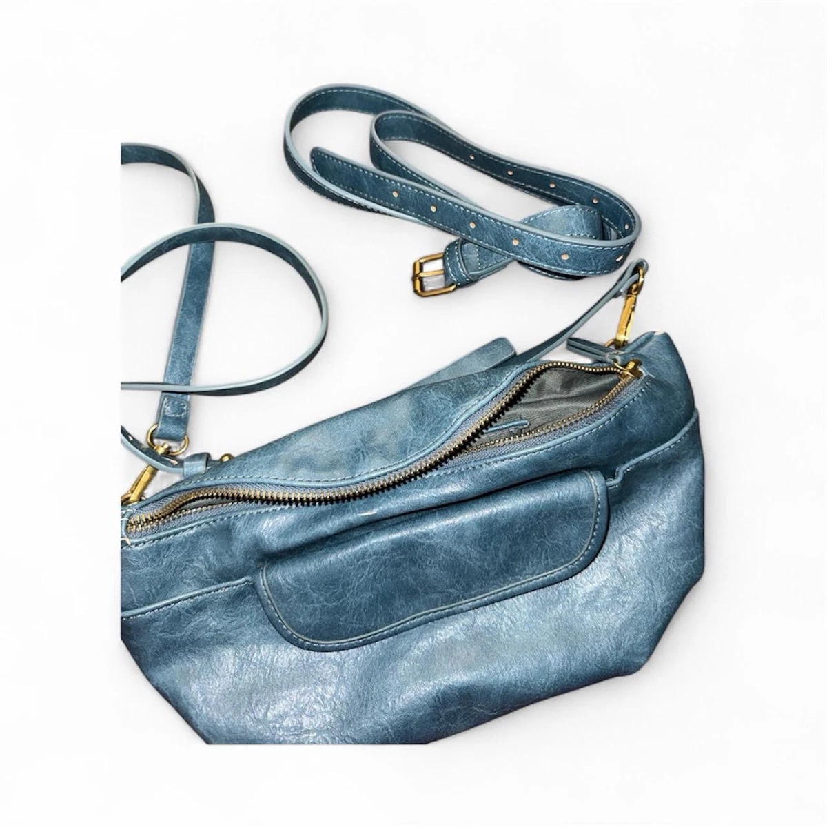 NEW Anthropologie Sizes L, XL Women\'s Denim Leather Structured Keeper Belt, Blue Anthropologie Blue Belts for Women for sale | eBay main image 2