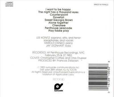 LEE KONITZ - DOVETAIL NEW CD