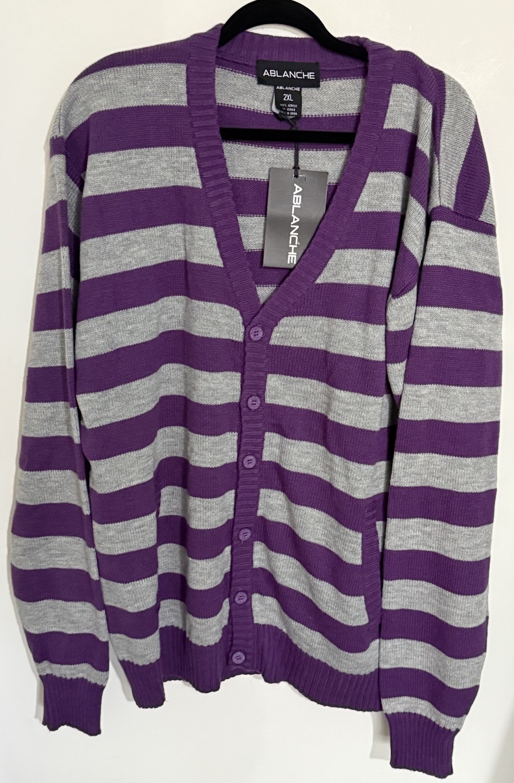 Ablanche Pocketed Striped Cardigan Sweater Mens Size XL Purple Deadstock NWT