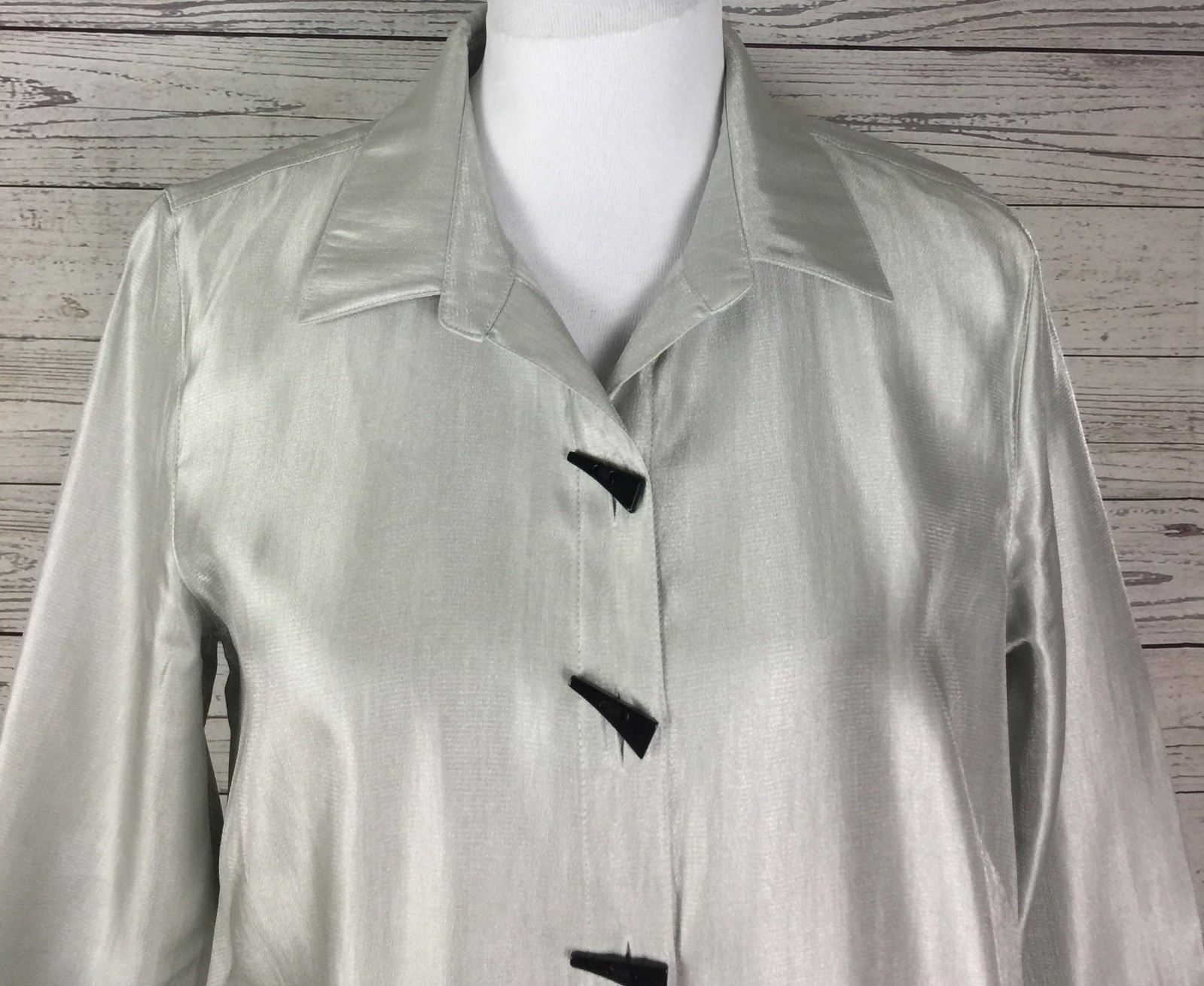 Multiples Women’s Silver Shimmer Button Front Tur… - image 4