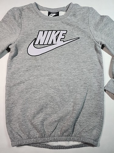 Youth Girls 6X Nike Pullover Long Sweatshirt Gray Velvet Spellout Fleece Shirt - Picture 6 of 13