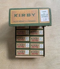 Vintage Pflueger KIRBY #12 Hooks, JAPANNED , 1000 Pieces ,Master Box Included. 