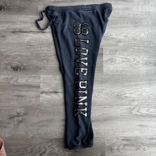 PINK Victoria's Secret Sequins Logo Sweatpants Navy Blue XS Y2K Vintage